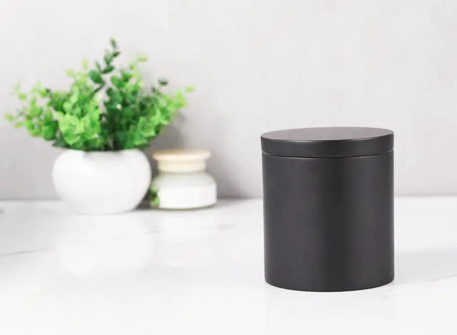 Alt view image 6 of 7 - Cotton Swab Holder, Qtip Holder Dispenser with Lid, Resin Bathroom Containers,Vanity Storage Jars Organizer for Cotton Ball, Floss, Bath Salts, Bathroom Accessories, Matte Black