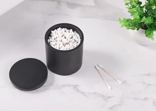 Alt view image 7 of 7 - Cotton Swab Holder, Qtip Holder Dispenser with Lid, Resin Bathroom Containers,Vanity Storage Jars Organizer for Cotton Ball, Floss, Bath Salts, Bathroom Accessories, Matte Black