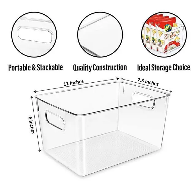 Alt view image 2 of 7 - Clear Plastic Storage Bins, Pantry Organizers and Storage or Kitchen Organization and Storage Containers Bins for Organizing, Fridge, Freezer, Bathroom, Pantries, Refrigerator, Cabinet Organizer Bin
