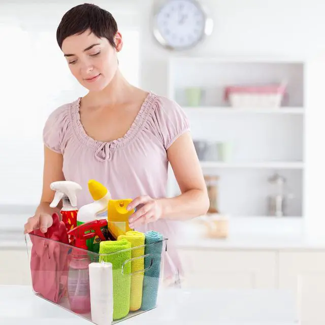 Alt view image 3 of 7 - Clear Plastic Storage Bins, Pantry Organizers and Storage or Kitchen Organization and Storage Containers Bins for Organizing, Fridge, Freezer, Bathroom, Pantries, Refrigerator, Cabinet Organizer Bin