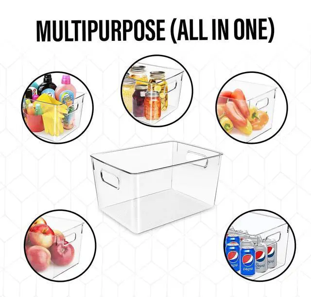 Alt view image 4 of 7 - Clear Plastic Storage Bins, Pantry Organizers and Storage or Kitchen Organization and Storage Containers Bins for Organizing, Fridge, Freezer, Bathroom, Pantries, Refrigerator, Cabinet Organizer Bin