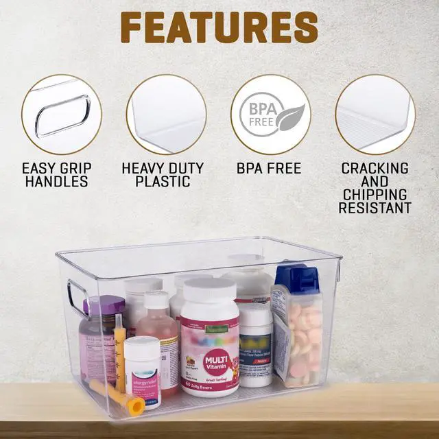 Alt view image 5 of 7 - Clear Plastic Storage Bins, Pantry Organizers and Storage or Kitchen Organization and Storage Containers Bins for Organizing, Fridge, Freezer, Bathroom, Pantries, Refrigerator, Cabinet Organizer Bin