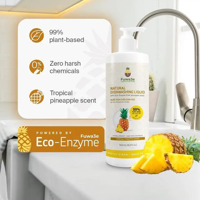Alt view image 2 of 7 - Natural Dish Soap Tropical Pineapple Scent - 16.9oz 1 Pack - 99% Plant Based Dish Liquid - Hypoallergenic Dish Soap from Discarded Pineapple Peels