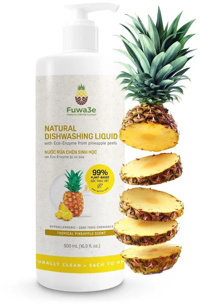 Main image of Natural Dish Soap Tropical Pineapple Scent - 16.9oz 1 Pack - 99% Plant Based Dish Liquid - Hypoallergenic Dish Soap from Discarded Pineapple Peels