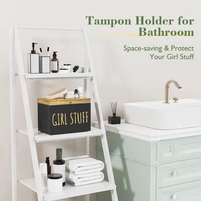 Alt view image 2 of 6 - Tampon Holder for Bathroom with Hinged Lid, Feminine Product Organizer, Tampon Storage, Bathroom Period Products, Toilet Organizer, Bathroom Accessories Box for Girl Stuff (Black)