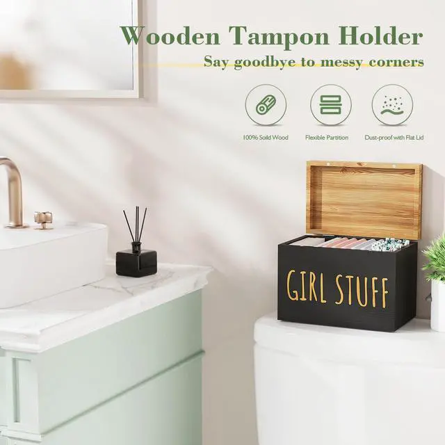 Alt view image 4 of 6 - Tampon Holder for Bathroom with Hinged Lid, Feminine Product Organizer, Tampon Storage, Bathroom Period Products, Toilet Organizer, Bathroom Accessories Box for Girl Stuff (Black)
