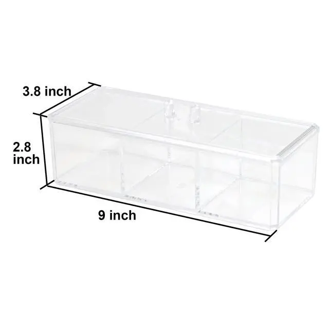 Alt view image 3 of 7 - Clear Bathroom Dresser Organizer - Cotton Ball Swab Holder with 3 Divided Compartments&Lid, , Waterproof Transparent Small Plastic Storage Containers, Vanity Makeup Organization