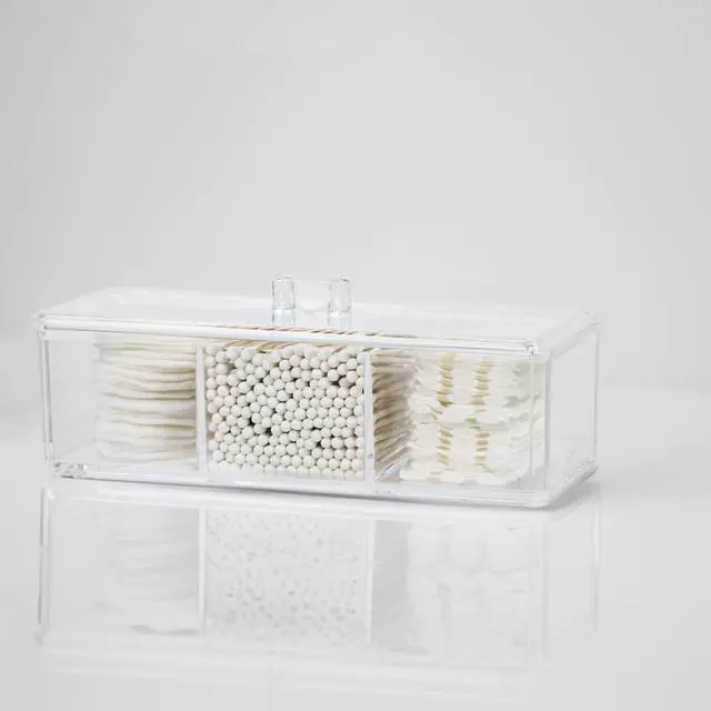 Alt view image 5 of 7 - Clear Bathroom Dresser Organizer - Cotton Ball Swab Holder with 3 Divided Compartments&Lid, , Waterproof Transparent Small Plastic Storage Containers, Vanity Makeup Organization