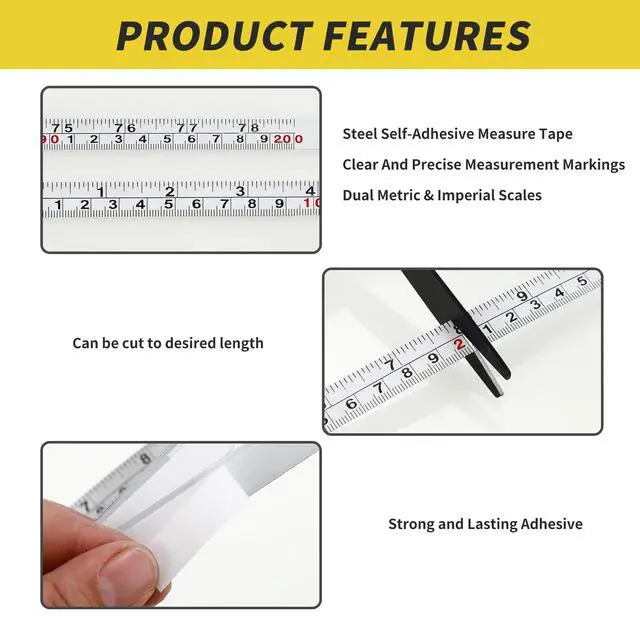 Alt view image 4 of 7 - 2 Packs 1/2-Inch Self-Adhesive Measuring Tape, 78 Inch or 200cm Peel and Stick Tape Measure, Imperial and Metric Scales, Left-Right Reading Ruler Tape for Workbench, Table Saw, Drafting Table, White