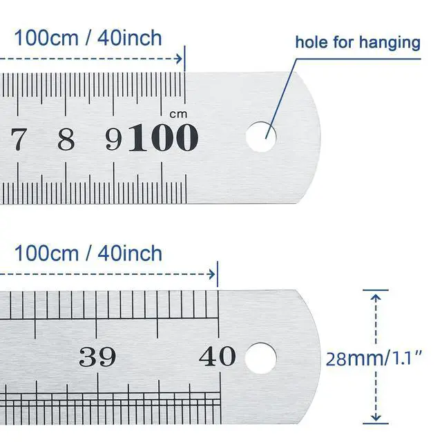 Alt view image 7 of 7 - Prettyia Large Stainless Steel Ruler,Meter Stick Straight Edge 40inch