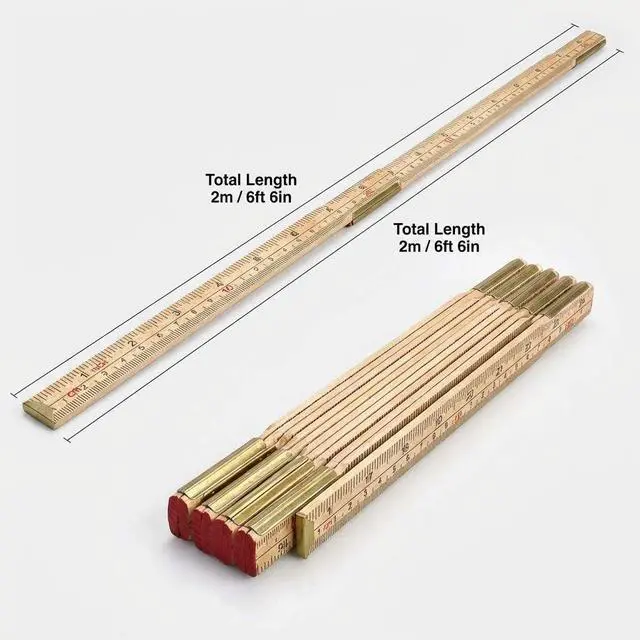 Alt view image 5 of 7 - Folding Wood Rule, 6 FT 6 Inch Foldable Ruler with US and Metric Measurements for Carpenters