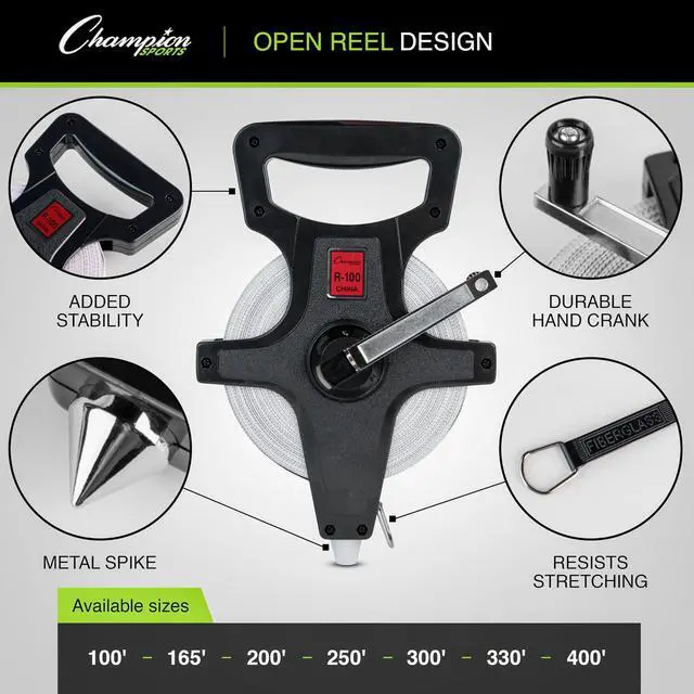 Alt view image 3 of 4 - Open Reel Measuring Tapes Durable Hand Crank with Metal Spike, Dual-Sided Feet & Meters, Perfect for Track & Field and Long Jump, 100 ft/30 meters