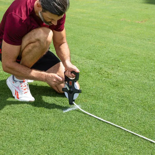 Alt view image 4 of 4 - Open Reel Measuring Tapes Durable Hand Crank with Metal Spike, Dual-Sided Feet & Meters, Perfect for Track & Field and Long Jump, 100 ft/30 meters