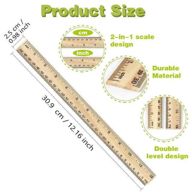 Alt view image 2 of 7 - 3 Pack Wooden Ruler 12 Inch30 cm)