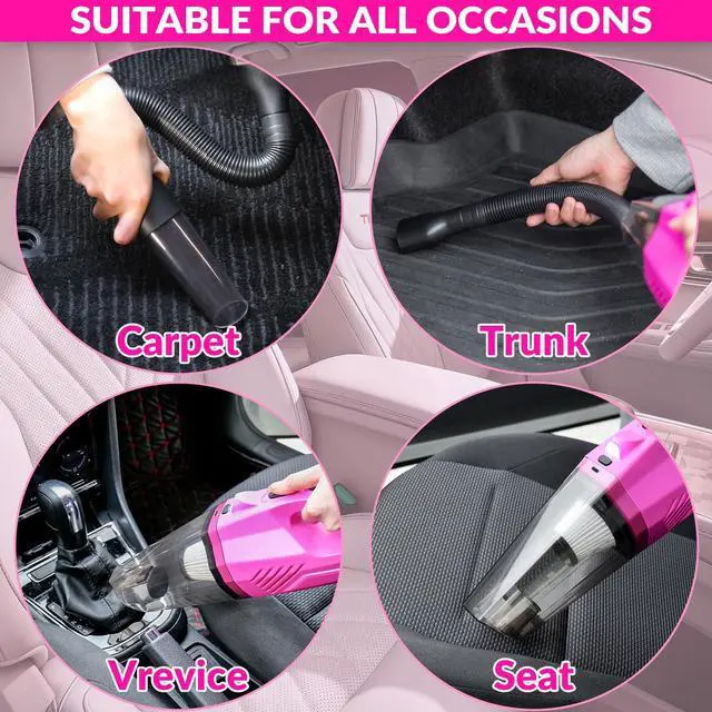 Alt view image 5 of 7 - Car Cleaning Kit, Car Corded Vacuum Detailing Kit Interior with High Power Handheld Vacuum, Including 7Pcs Detailing Brush Set, Windshield Cleaner, Pink Car Accessories for Women