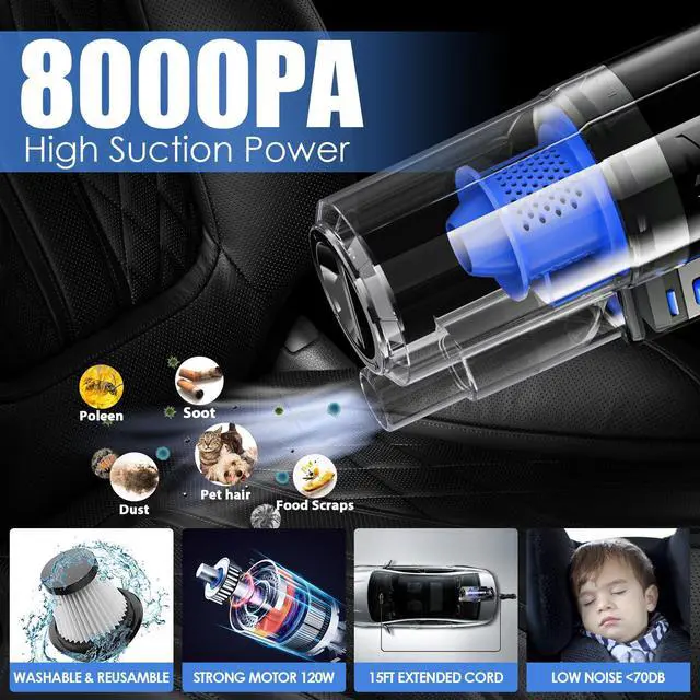 Alt view image 2 of 7 - Car Cleaning Kit, Car Interior Detailing Kit with High Power Handheld Vacuum, Detailing Brush Set, Windshield Cleaner, Cleaning Gel, Complete Auto Accessories for Men, Women