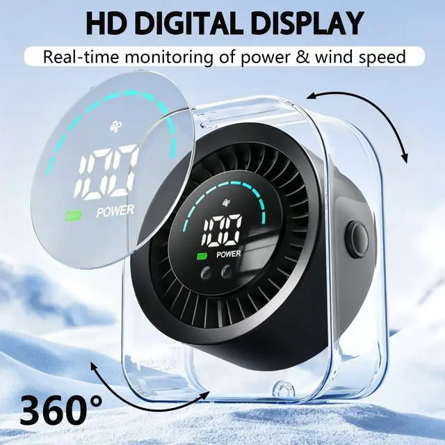 Alt view image 3 of 7 - Desk Fan Small Quiet, Rechargeable USB Table Fan with Turbo Airflow, 100 Speeds LED Display, 360° Rotation, Portable Battery Powered Desktop Fan for Bedroom Home Office Travel, Black