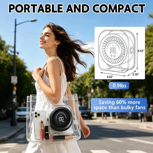 Alt view image 7 of 7 - Desk Fan Small Quiet, Rechargeable USB Table Fan with Turbo Airflow, 100 Speeds LED Display, 360° Rotation, Portable Battery Powered Desktop Fan for Bedroom Home Office Travel, Black