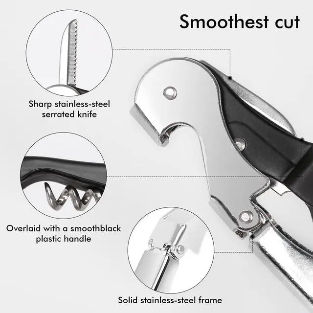 Alt view image 5 of 7 - Professional Waiter Corkscrew Wine Openers Set(2PCS), Heavy Duty Stainless Steel Hinges Wine Key for Restaurant Waiters, Sommelier, Bartenders