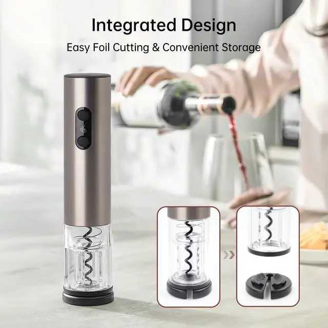 Alt view image 4 of 6 - Electric Wine Opener Rechargeable, Electric Wine Bottle Opener with Foil Cutter, Cordless Automatic Corkscrew with LED Light, Stainless Steel Wine Opener Gift Set for Wine Lovers, Black