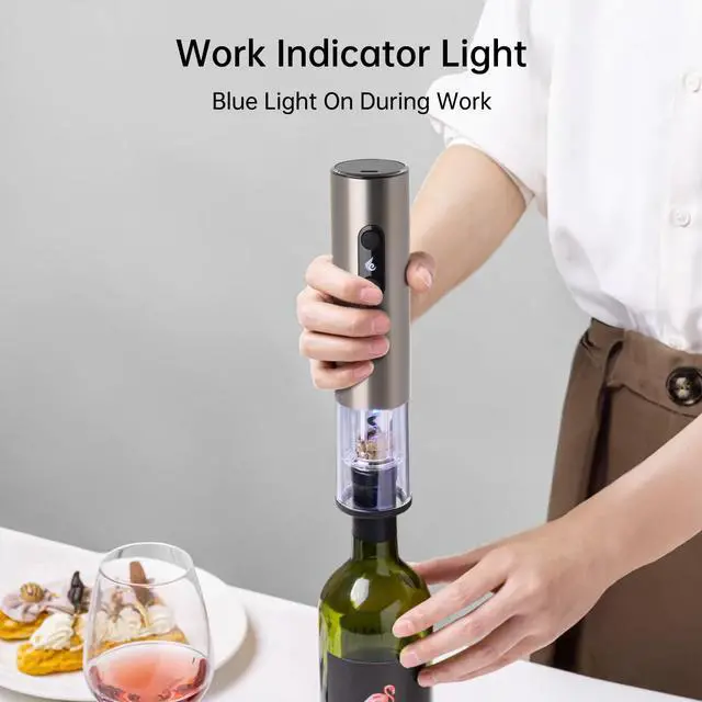 Alt view image 5 of 6 - Electric Wine Opener Rechargeable, Electric Wine Bottle Opener with Foil Cutter, Cordless Automatic Corkscrew with LED Light, Stainless Steel Wine Opener Gift Set for Wine Lovers, Black