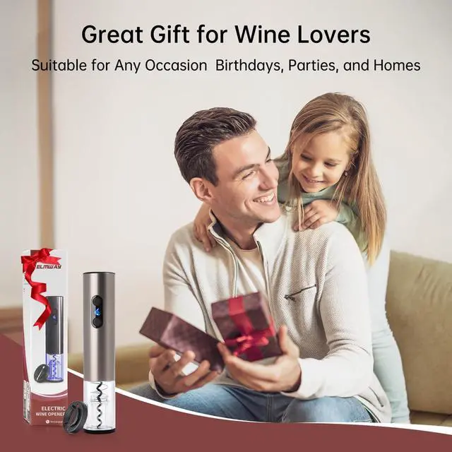 Alt view image 6 of 6 - Electric Wine Opener Rechargeable, Electric Wine Bottle Opener with Foil Cutter, Cordless Automatic Corkscrew with LED Light, Stainless Steel Wine Opener Gift Set for Wine Lovers, Black