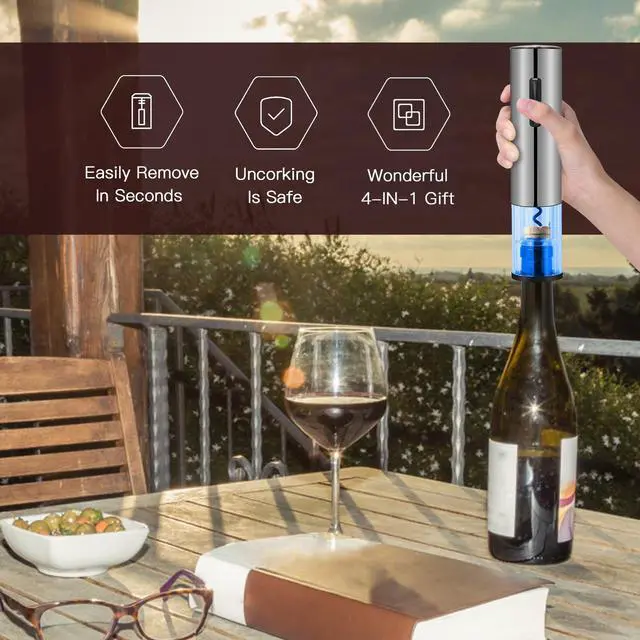 Alt view image 3 of 6 - Electric Wine Bottle Opener Set- Silver, Automatic Wine Bottle Opener with Led Light, Rechargeable Corkscrew Kit with AeratorFoil CutterStoppers