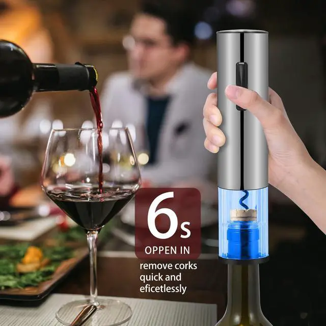 Alt view image 2 of 6 - Electric Wine Bottle Opener Set- Silver, Automatic Wine Bottle Opener with Led Light, Rechargeable Corkscrew Kit with AeratorFoil CutterStoppers