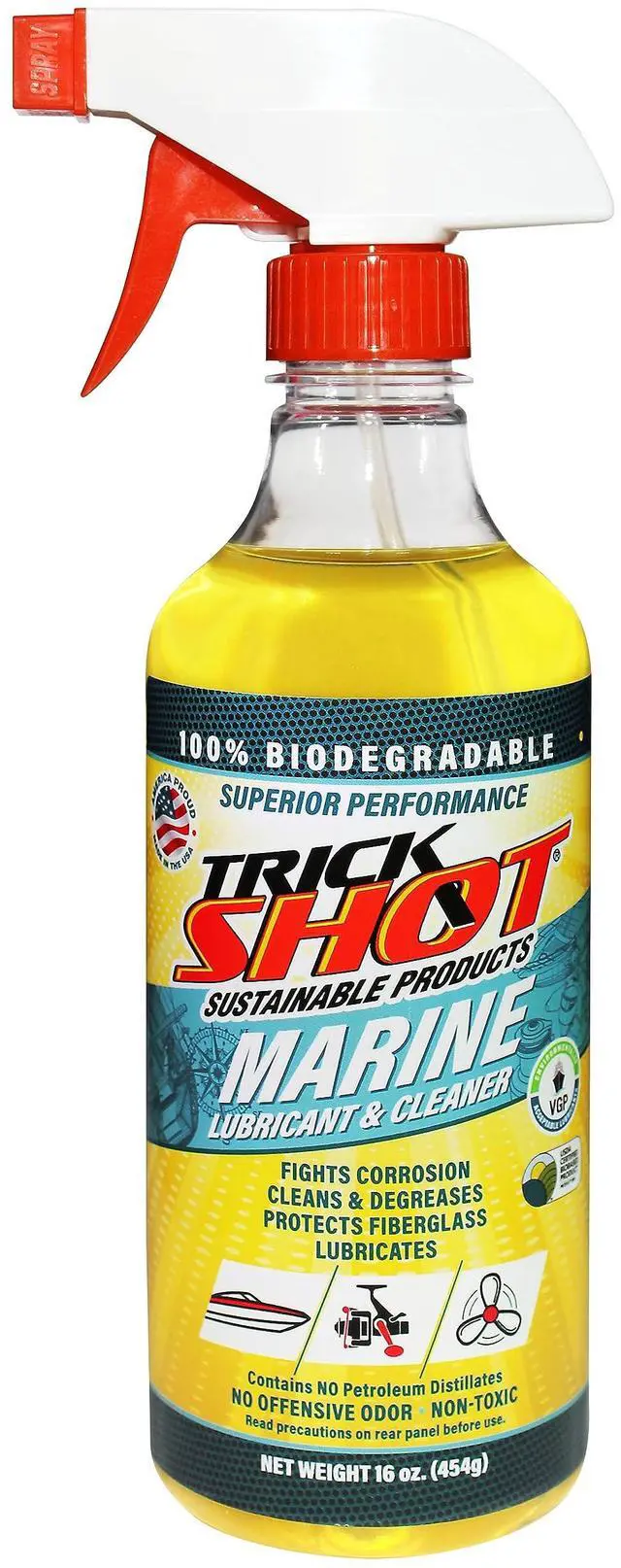 Main image of Trick Shot Marine Grade Lubricant & Penetrating Oil - Biodegradable Food Grade Rust Prevention Spray, Anti-Seize, Cleaner & Lubricant for Boat Galleys, Fiberglass, Fishing Gear Lubrication - 16 oz