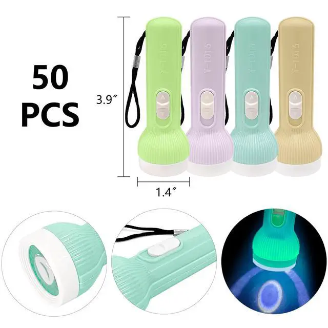 Alt view image 2 of 7 - 50Pcs Mini Flashlight Set,Small Multicolor LED Flashlights with Lanyard Compact Plastic Torch for Kids Night Reading Party Camping Emergency
