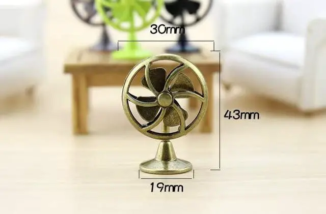Alt view image 2 of 7 - Brass Table Fan Dollhouse Decoration Accessories, 1:12 Dollhouse Miniature Scene Model Table Fan (30 x 43 mm)