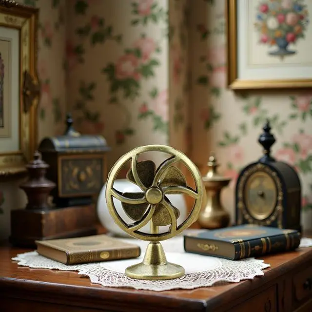 Alt view image 3 of 7 - Brass Table Fan Dollhouse Decoration Accessories, 1:12 Dollhouse Miniature Scene Model Table Fan (30 x 43 mm)