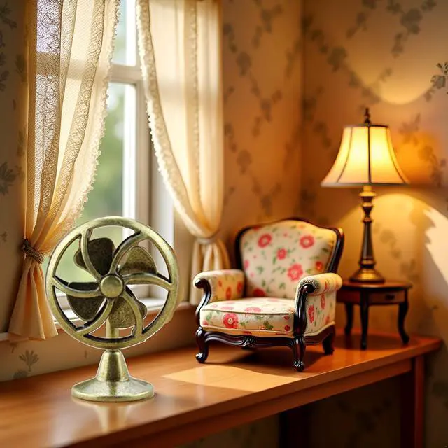Alt view image 4 of 7 - Brass Table Fan Dollhouse Decoration Accessories, 1:12 Dollhouse Miniature Scene Model Table Fan (30 x 43 mm)