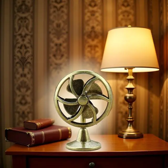 Alt view image 5 of 7 - Brass Table Fan Dollhouse Decoration Accessories, 1:12 Dollhouse Miniature Scene Model Table Fan (30 x 43 mm)