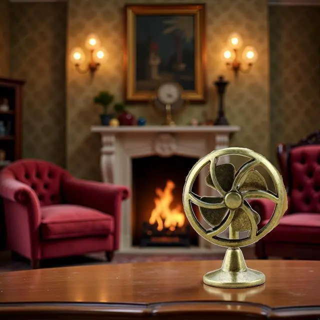 Alt view image 6 of 7 - Brass Table Fan Dollhouse Decoration Accessories, 1:12 Dollhouse Miniature Scene Model Table Fan (30 x 43 mm)