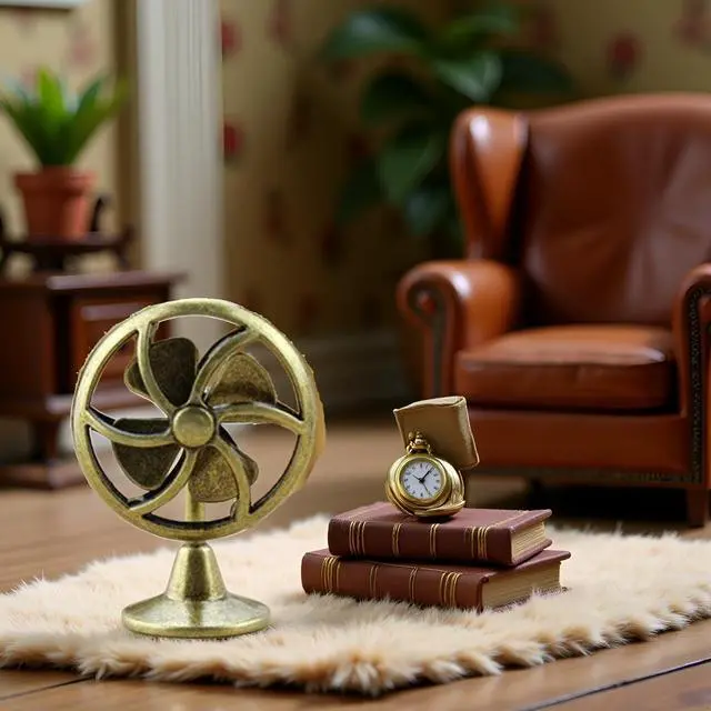 Alt view image 7 of 7 - Brass Table Fan Dollhouse Decoration Accessories, 1:12 Dollhouse Miniature Scene Model Table Fan (30 x 43 mm)