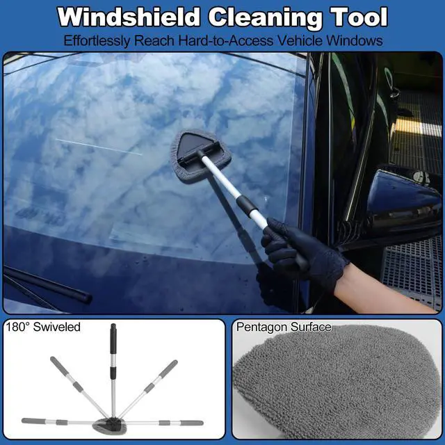 Alt view image 3 of 7 - Windshield Cleaner Tool, 14Pcs Car Cleaning Kit - Car Interior Detailing Kit with Extendable Handle, Cleaning Gel & Microfiber Pads, All-in-One Inside Car Cleaning Supplies for Women Men