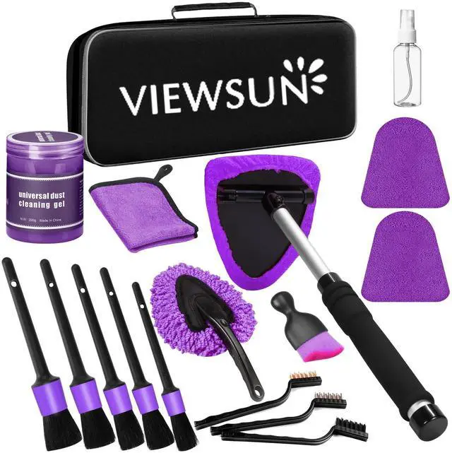 Main image of Windshield Cleaner Tool, 17Pcs Purple Car Interior Cleaning Kit, Detailing Kit Cleaner, Detailing Brush, Cleaning Gel, Inside Cleaning Supplies Accessories for Trucks, SUVs, RVs Window