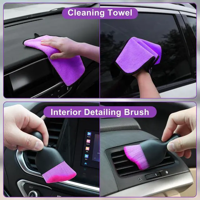 Alt view image 6 of 7 - Windshield Cleaner Tool, 17Pcs Purple Car Interior Cleaning Kit, Detailing Kit Cleaner, Detailing Brush, Cleaning Gel, Inside Cleaning Supplies Accessories for Trucks, SUVs, RVs Window