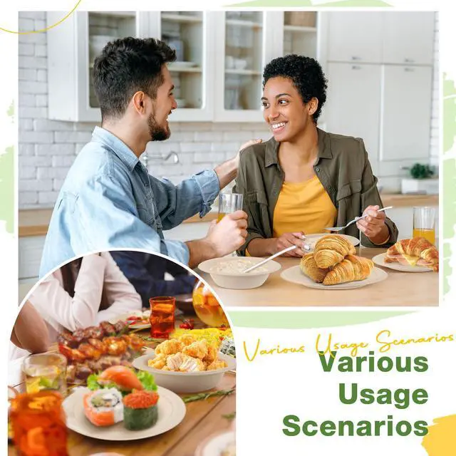 Alt view image 6 of 7 - 150 Pcs Compostable Paper Plates and Bowls Set 7 Inch 9 Inch Disposable Plate 12oz Biodegradable Bowls for Party Dinner 50-person Bulk Party Supplies