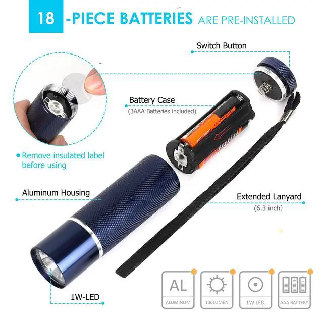 Alt view image 3 of 7 - 6-Pack Flashlights Set, Aluminum LED Flashlights with AAA Batteries Included & Pre-Installed, Super Bright for Party Favors, Holiday Gifts, Camping, Hurricane Supplies