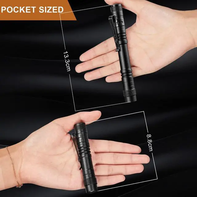 Alt view image 2 of 6 - 6 Pieces Mini LED Pen Flashlight Bulk Small Pocket Flashlight 3.5 Inch, 5.24 Inch Aluminum Handheld Penlight with Clip for Inspection Camping Emergency Diary Lighting