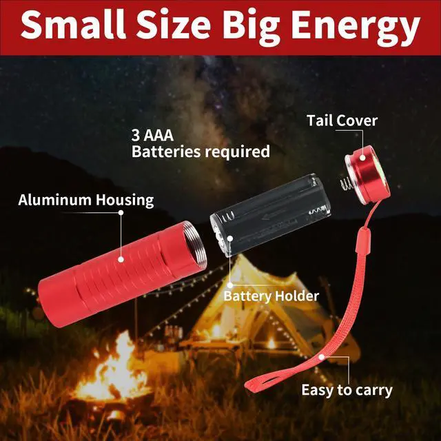 Alt view image 2 of 6 - 6 Pack Red Light Flashlight Mini, Small LED Red Flashlights Torch for Astronomy, Aviation, Night Observation and Animal Observation