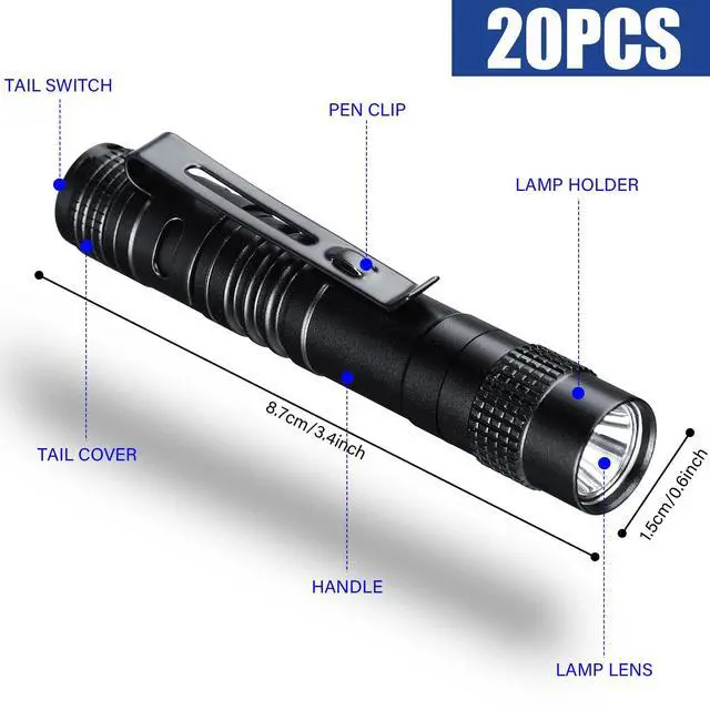 Alt view image 2 of 7 - 20 Pcs Mini Pen Light Flashlights Father Day Gifts for Men Pocket Flashlights Pen with Clip Small LED Handheld Slim Torches Without Battery(3.54 Inch,Black)