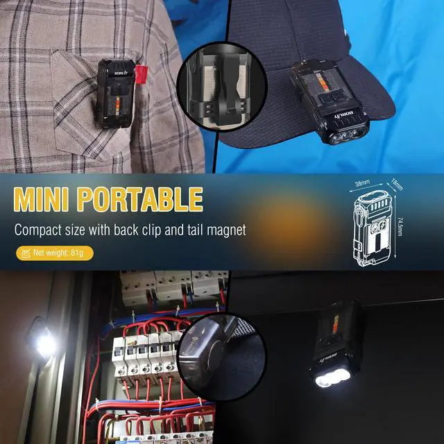 Alt view image 5 of 7 - V15 LED Small Powerful EDC Flashlight with Warm White Red Light,Bright 1200LM USB C Rechargeable 10 Modes Mini Pocket Keychain Flash Light with Clip,IP67 Waterproof,80°Head Swivels,Tail Magnet