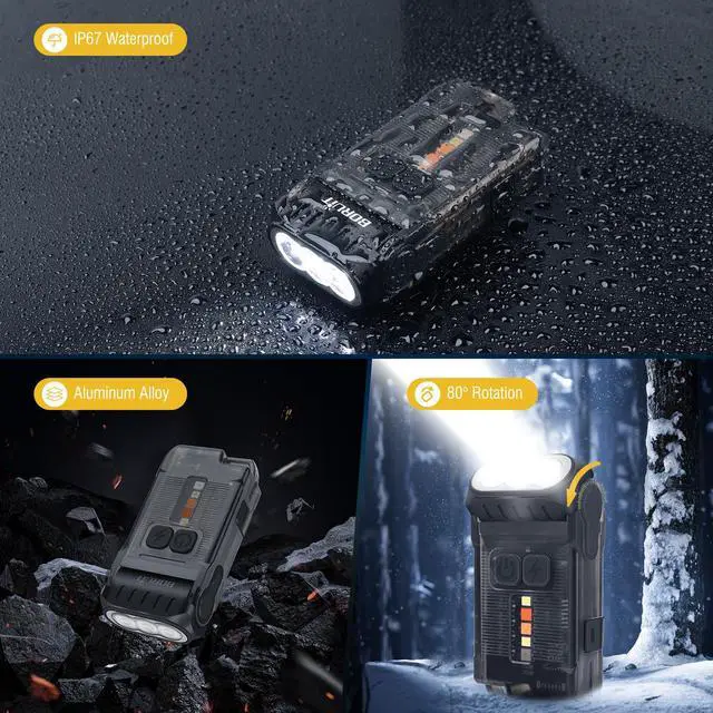 Alt view image 6 of 7 - V15 LED Small Powerful EDC Flashlight with Warm White Red Light,Bright 1200LM USB C Rechargeable 10 Modes Mini Pocket Keychain Flash Light with Clip,IP67 Waterproof,80°Head Swivels,Tail Magnet