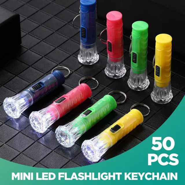 Alt view image 5 of 7 - 50 Pcs Mini Flashlight Keychains Bulk with Lanyard Portable Small Plastic LED Key Chains Flashlights for Night Reading Emergency Hurricane Camping Hiking Party Favors(Multicolor,Simple)