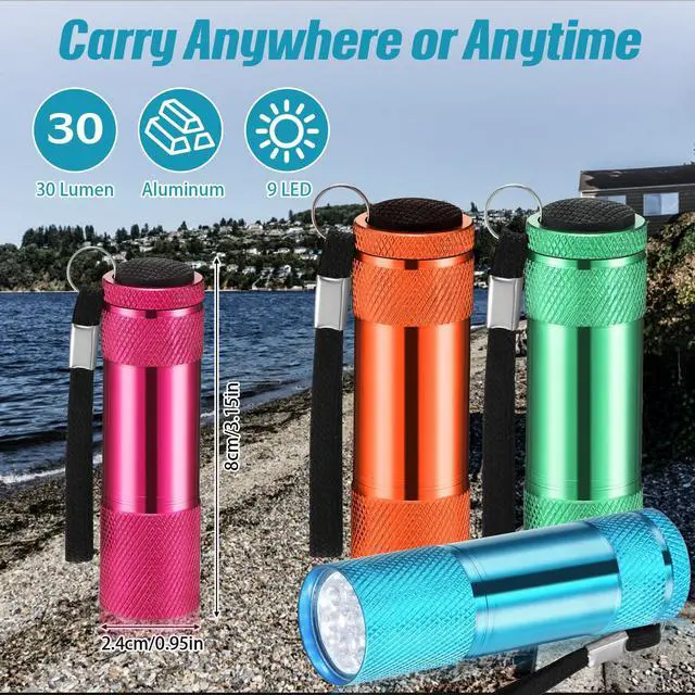 Alt view image 2 of 7 - 12 Pcs Mini Flashlights Bulk, Bright Aluminum Handheld Flash Lights with Lanyard, Small LED Flashlights for Night Reading Emergency Hurricane Camping Hiking Party Favors(Bright Colors)