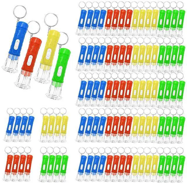 Main image of 100 Pieces Mini Flashlight Keychain Bulk for decor, Assorted Colors Torch Keyring Flashlights LED Keychain Flashlights Small Keychain Light Hiking Camping Halloween Party Favors Goody Bag Stuffers