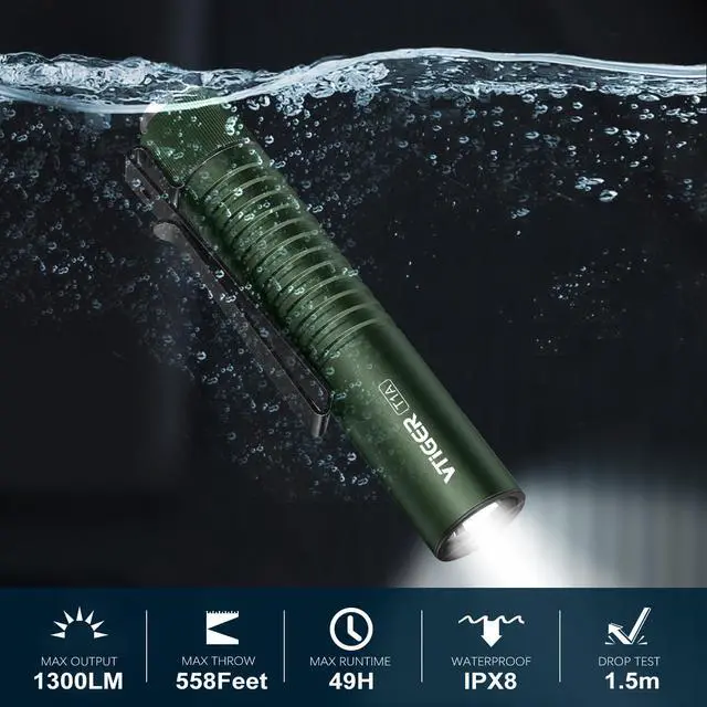 Alt view image 2 of 6 - T1A Mini Pocket EDC Flashlight with Clip,1300 Lumen Compact AA Rechargeable LED Little Flashlights, Super Bright Tail Switch Small Flash Light with Magnet for Camping,Hiking,Outdoor,Emergency
